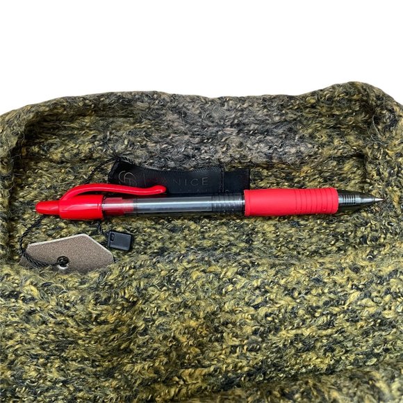 JANICE WOMENS KNITTED MUSTARD/GREEN CARDIGAN W/BISHOP SLEEVES /POCKETS - OS - Picture 6 of 6